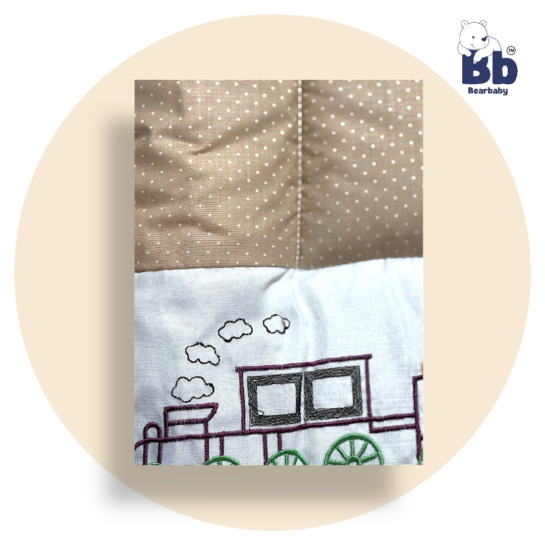 BearBaby Premium Embroidery Cotton Bedding Set | Baby Mattress with Bolster Set & Free Pillow | Soft & Washable Newborn Bedding (0–12 Months) CREAM