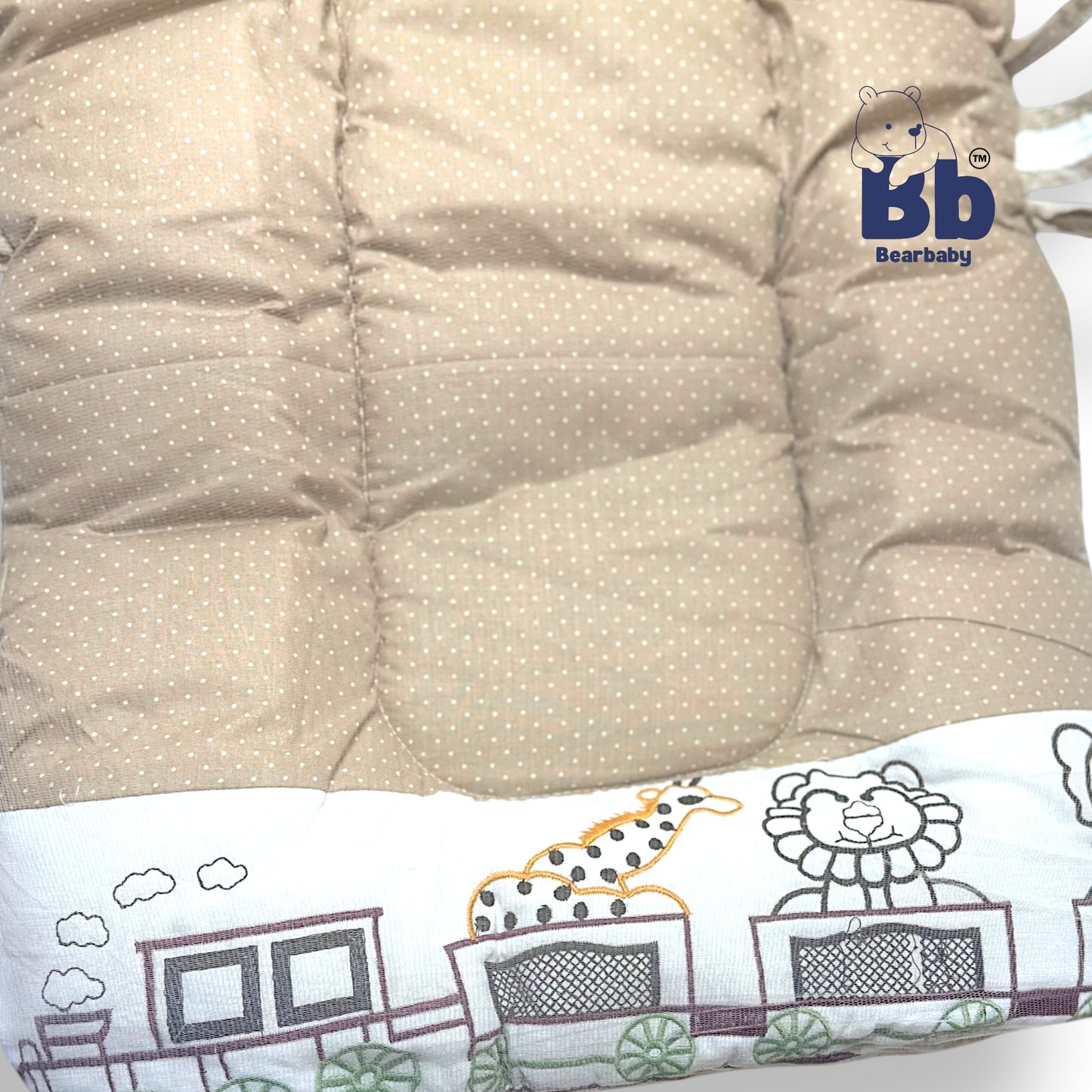 Premium EmbroideryBaby Bed with Thick Mattress & Mosquito Net & Neck Pillowwith Zip Closure