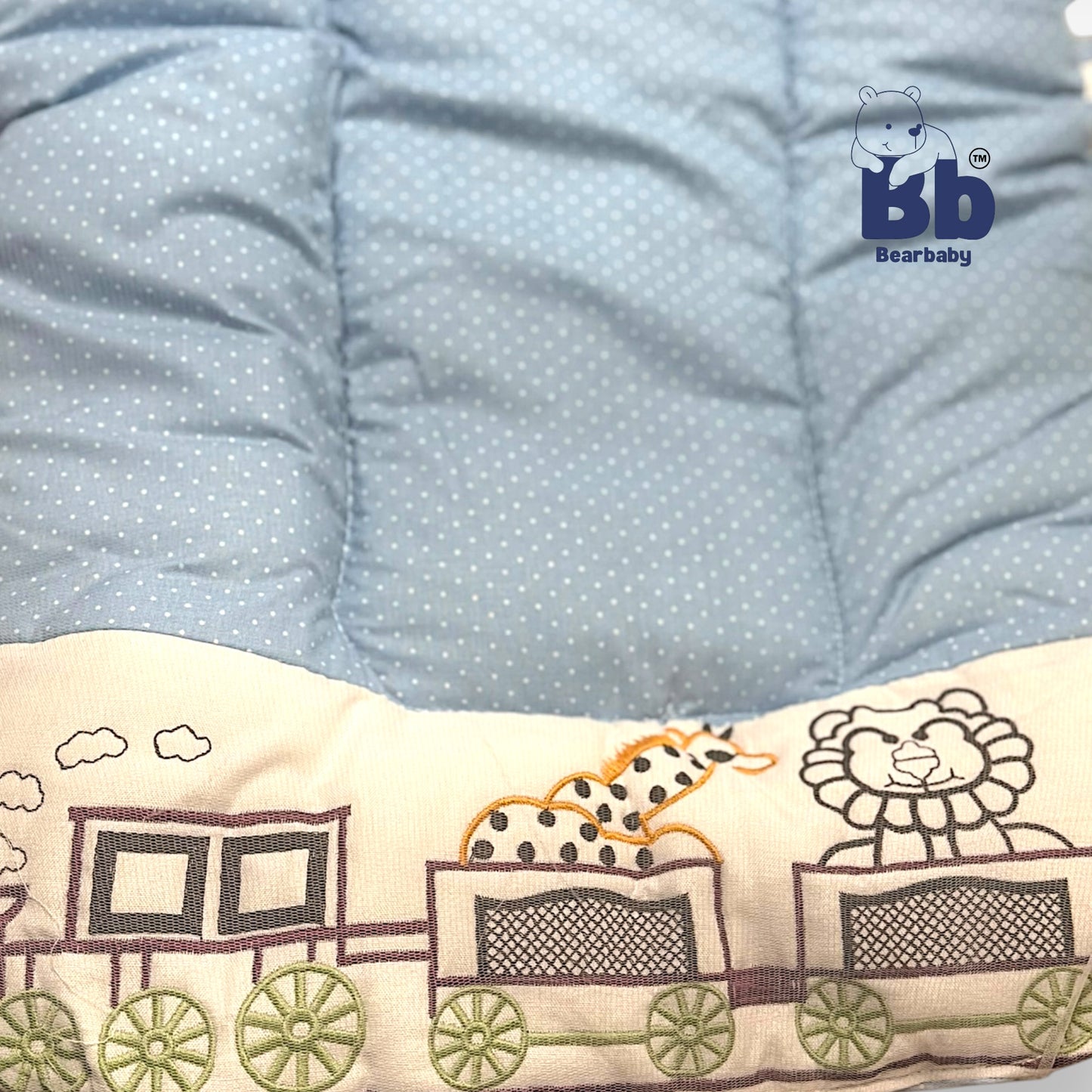 Premium EmbroideryBaby Bed with Thick Mattress & Mosquito Net & Neck Pillowwith Zip Closure