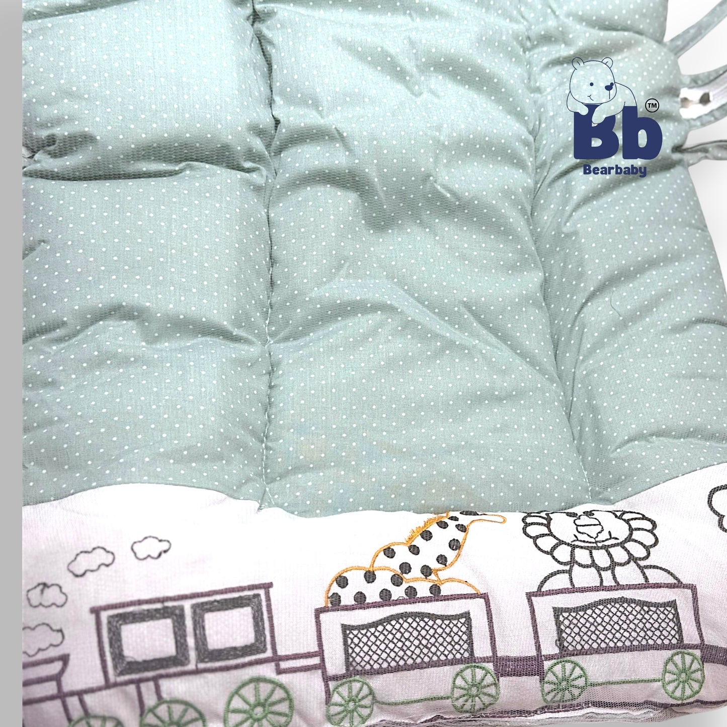 Premium EmbroideryBaby Bed with Thick Mattress & Mosquito Net & Neck Pillowwith Zip Closure