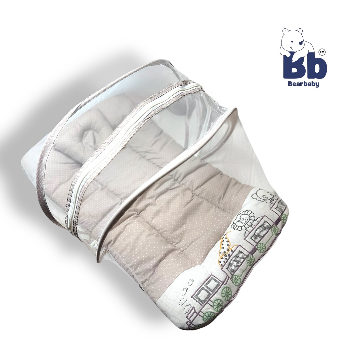 Premium EmbroideryBaby Bed with Thick Mattress & Mosquito Net & Neck Pillowwith Zip Closure