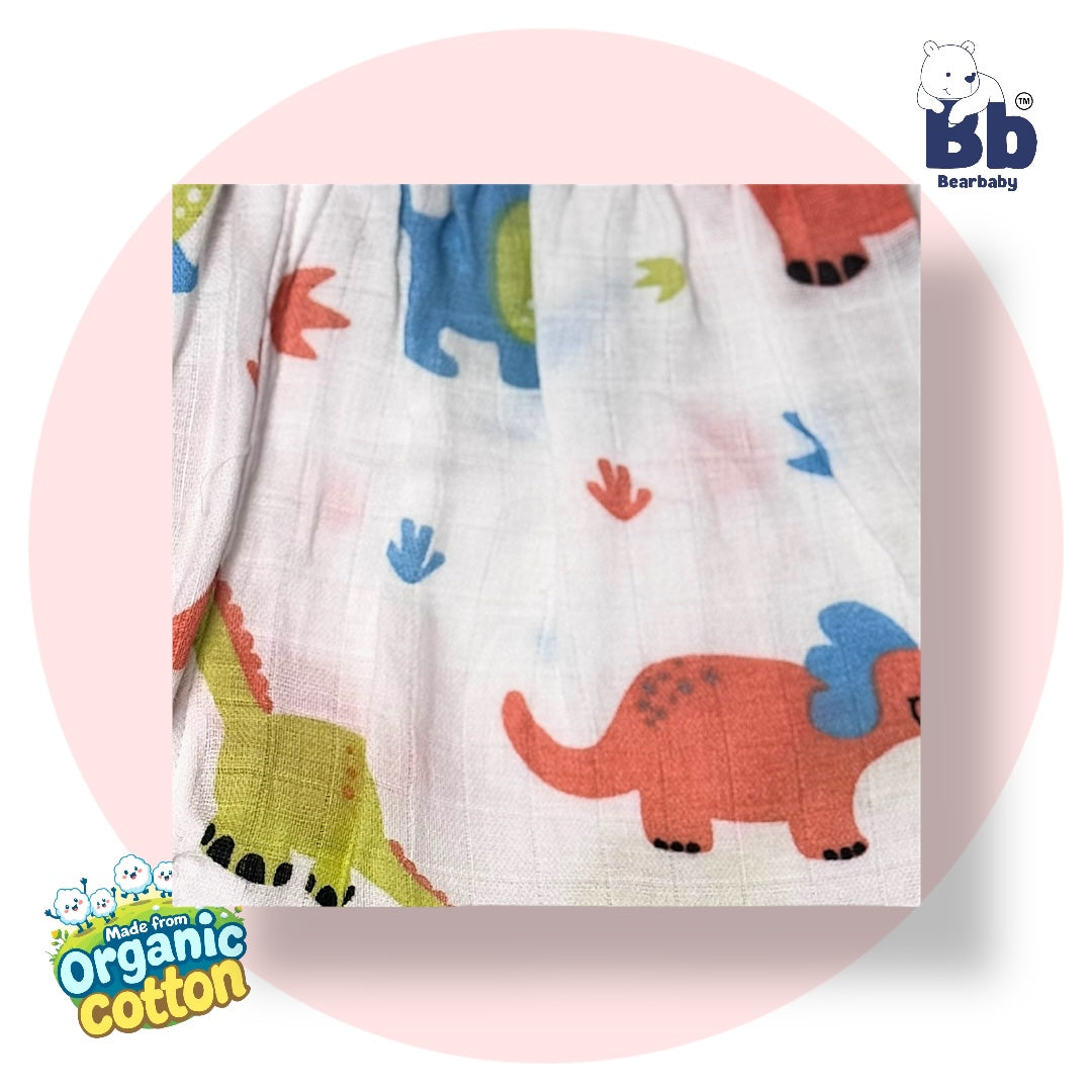 Baby Unisex Organic Cotton Muslin Full Sleeves Jhabla & Payjama Set - Size 9m-12m-Rino Print