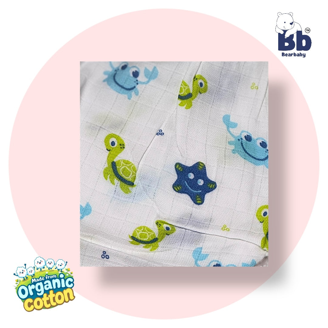 Baby Unisex Organic Cotton Muslin Full Sleeves Jhabla & Payjama Set - Size 9m-12m-Trutle Print