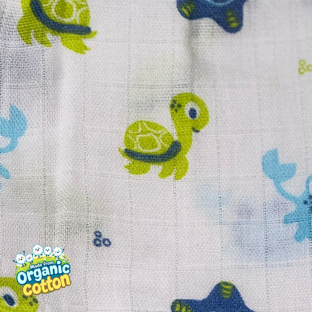 Baby Unisex Organic Cotton Muslin Full Sleeves Jhabla & Payjama Set - Size 9m-12m-Trutle Print