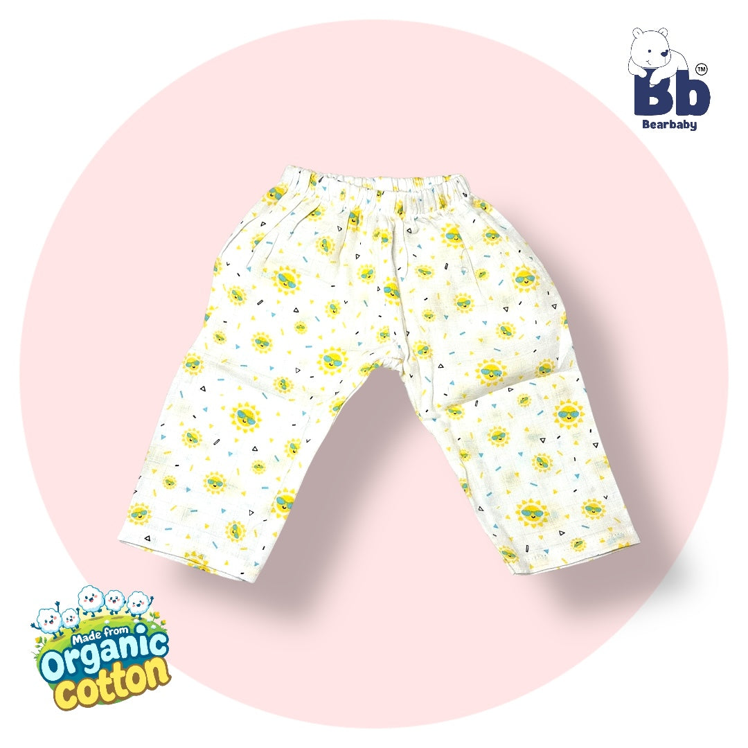 Baby Unisex Organic Cotton Muslin Full Sleeves Jhabla & Payjama Set - Size 6m-9m-Sun Print