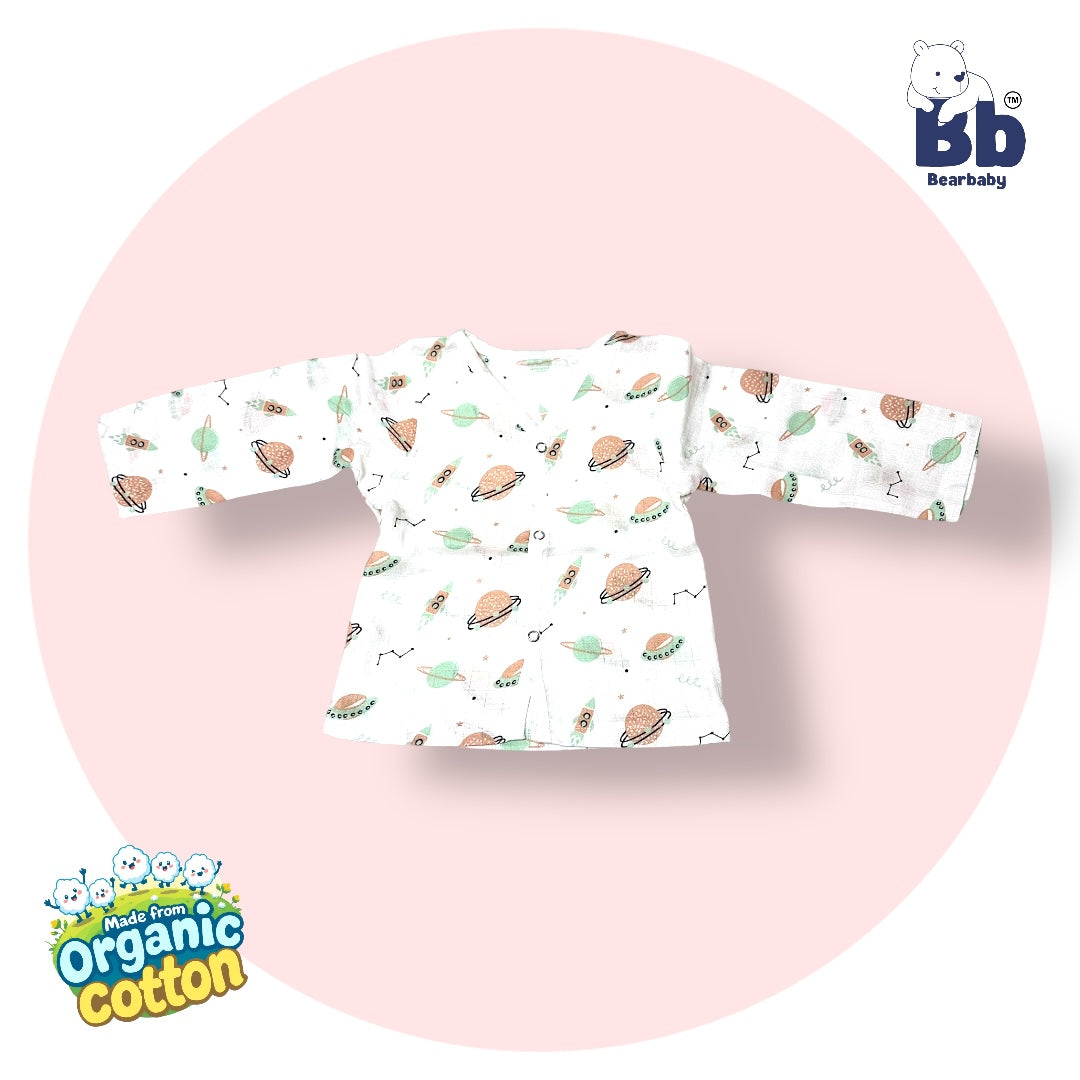 Baby Unisex Organic Cotton Muslin Full Sleeves Jhabla & Payjama Set - Size 6m-9m-Print2