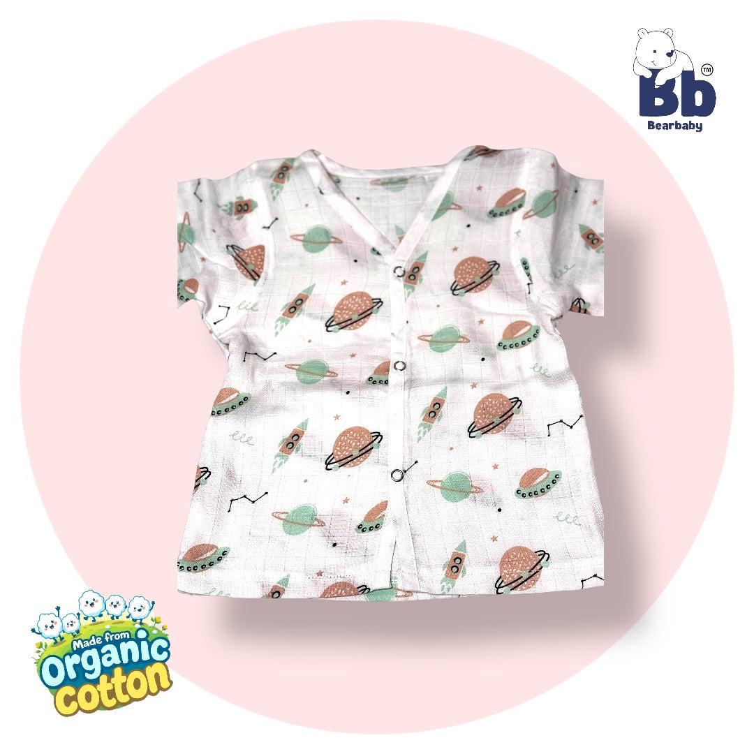 Baby Unisex Organic Cotton Muslin Full Sleeves Jhabla & Payjama Set - Size 6m-9m-Print2