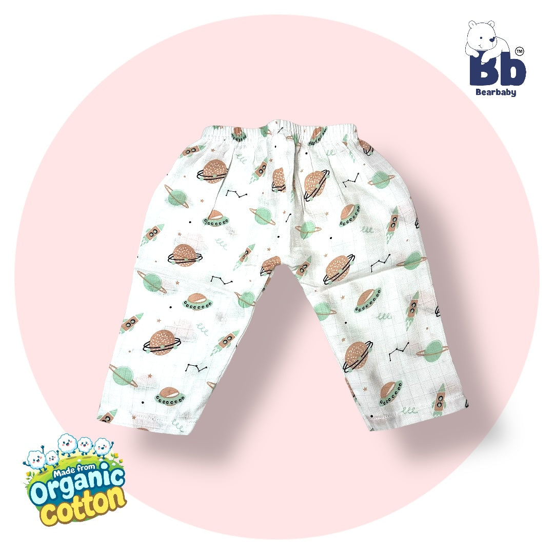 Baby Unisex Organic Cotton Muslin Full Sleeves Jhabla & Payjama Set - Size 6m-9m-Print2