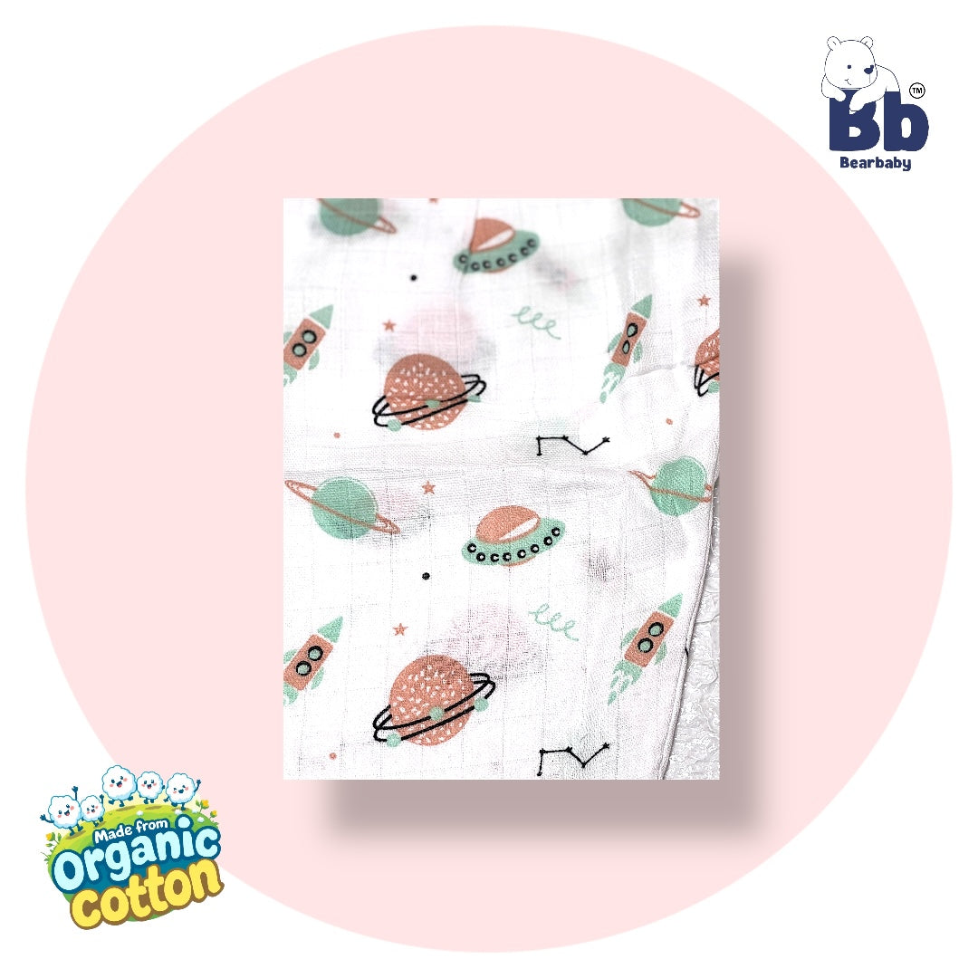Baby Unisex Organic Cotton Muslin Full Sleeves Jhabla & Payjama Set - Size 6m-9m-Print2