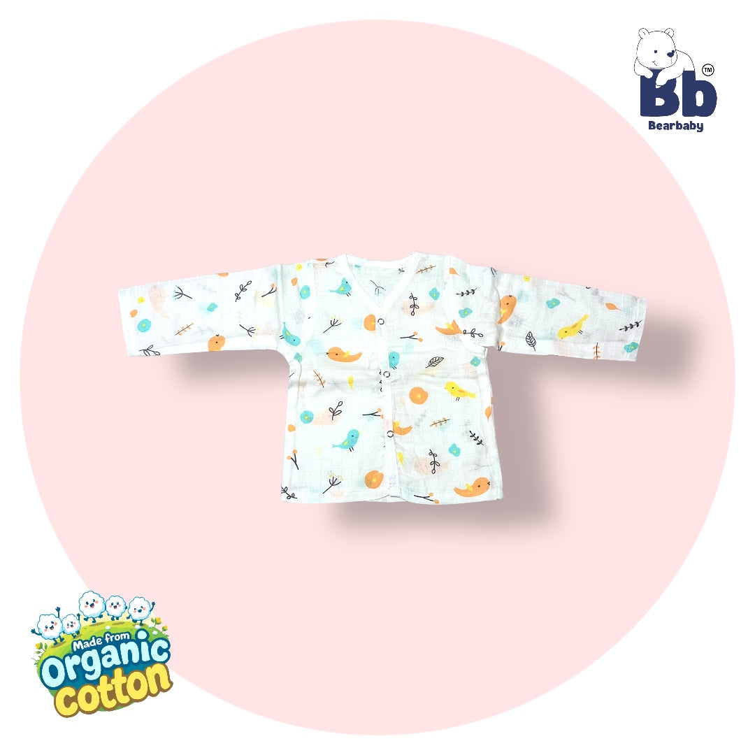 Baby Unisex Organic Cotton Muslin Full Sleeves Jhabla & Payjama Set - Size 6m-9m-Bird Print