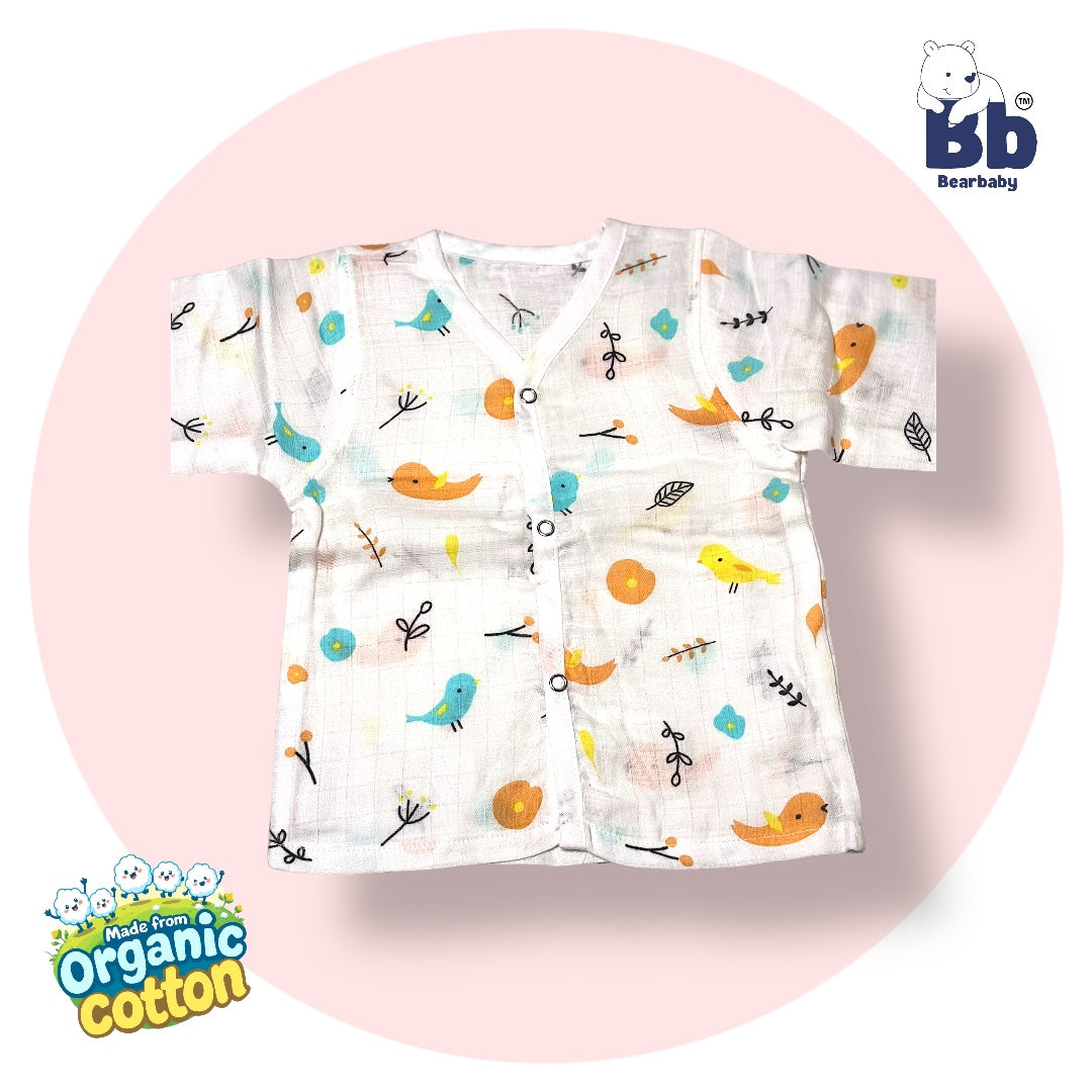 Baby Unisex Organic Cotton Muslin Full Sleeves Jhabla & Payjama Set - Size 6m-9m-Bird Print