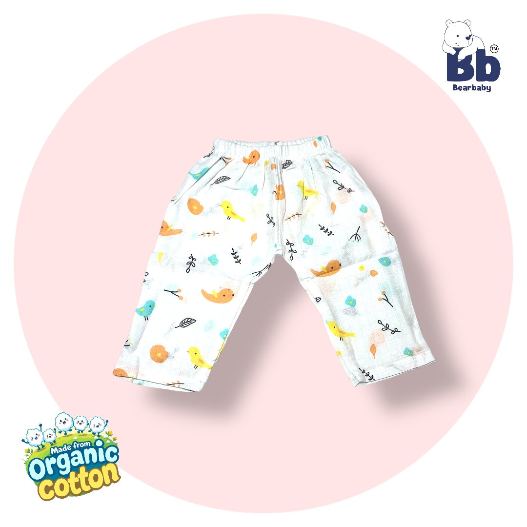 Baby Unisex Organic Cotton Muslin Full Sleeves Jhabla & Payjama Set - Size 6m-9m-Bird Print