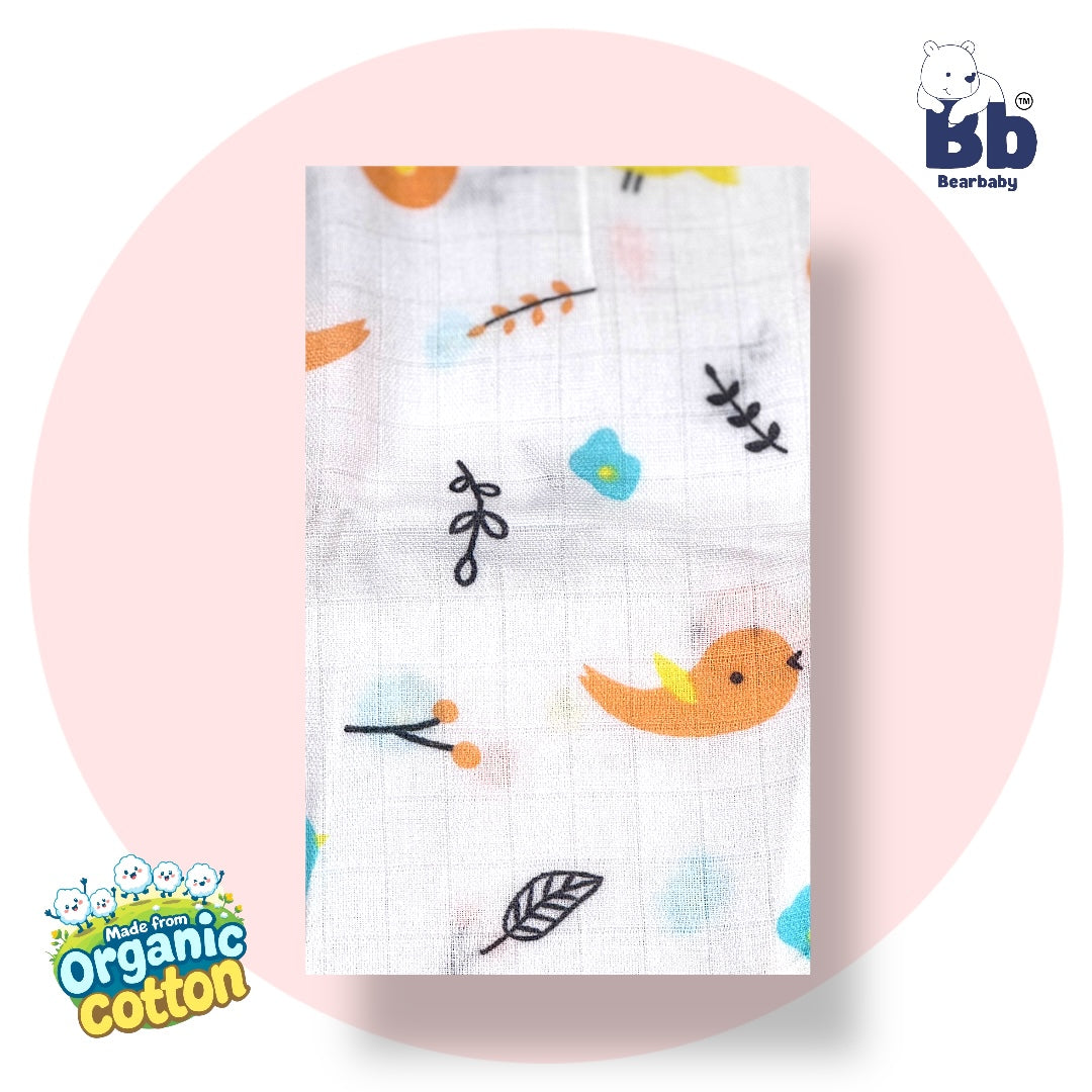 Baby Unisex Organic Cotton Muslin Full Sleeves Jhabla & Payjama Set - Size 6m-9m-Bird Print