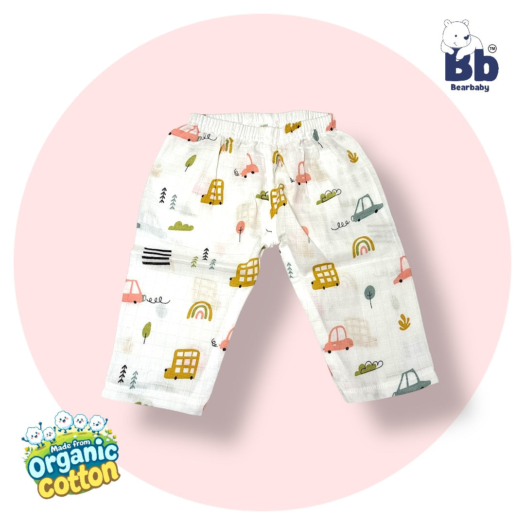 Baby Unisex Organic Cotton Muslin Full Sleeves Jhabla & Payjama Set - Size 6m-9m-Car Print