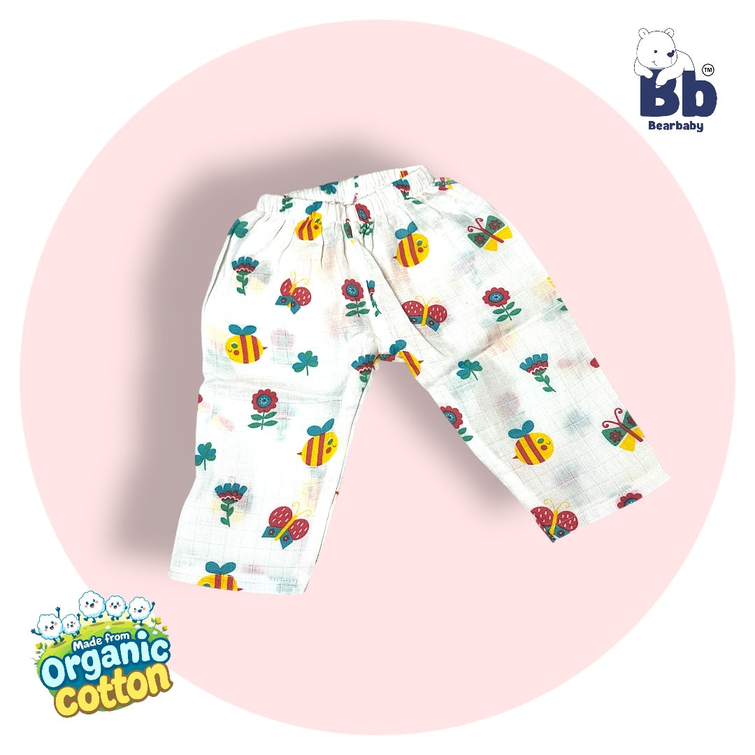 Baby Unisex Organic Cotton Muslin Full Sleeves Jhabla & Payjama Set - Size 6m-9m-Bee Print