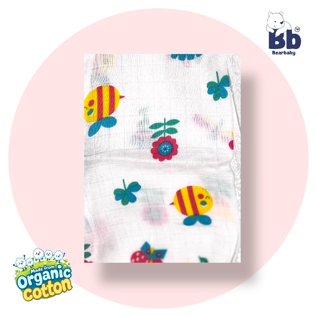 Baby Unisex Organic Cotton Muslin Full Sleeves Jhabla & Payjama Set - Size 6m-9m-Bee Print