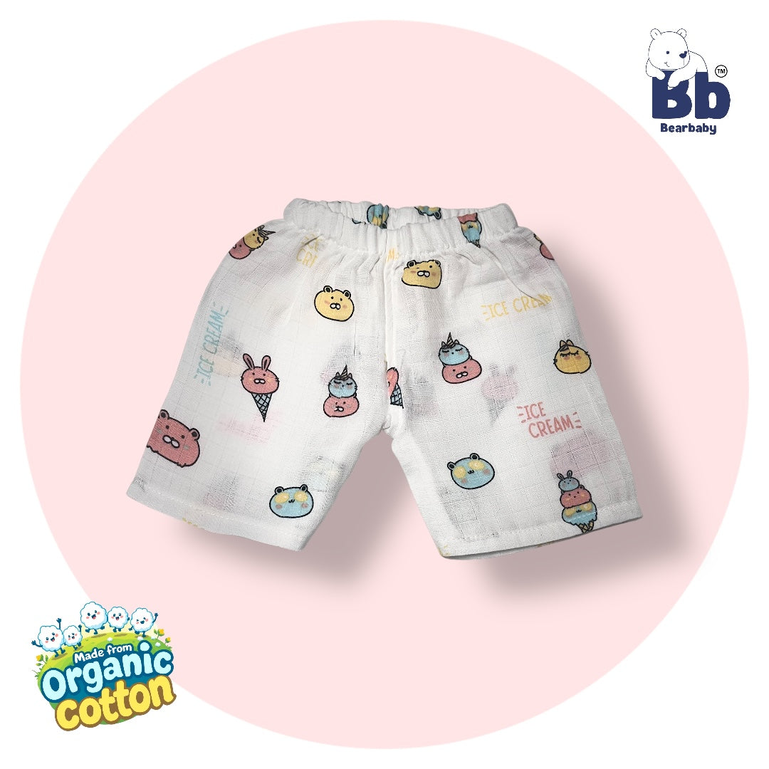 Baby Unisex Organic Cotton Muslin Sleevless Jhabla & Payjama Set - Size 3m-6m-Ice cream Print