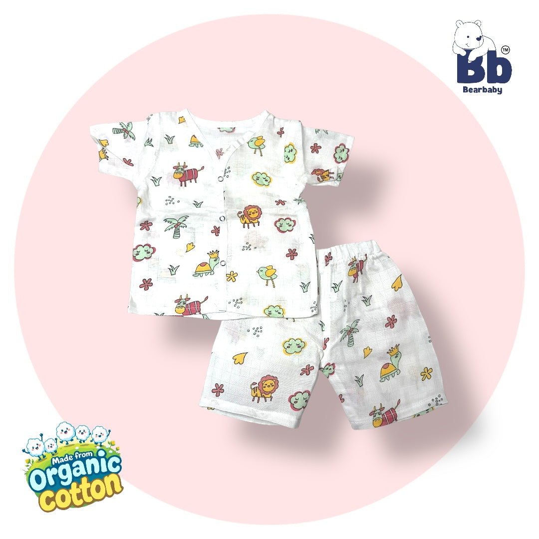 Baby Unisex Organic Cotton Muslin  Half Sleeves  Jhabla & Payjama Set - Size 6m-9m-Lion Print