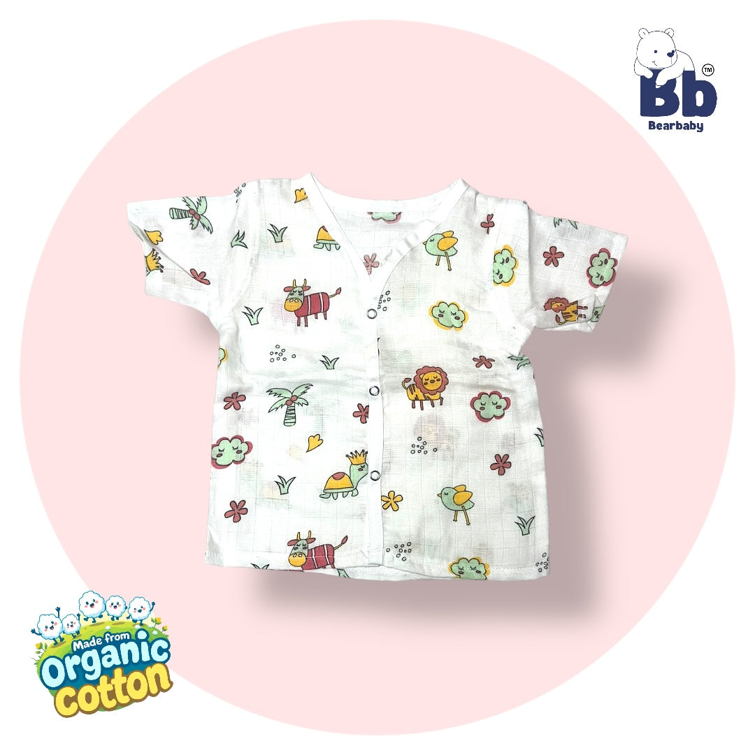 Baby Unisex Organic Cotton Muslin Half Sleeves Jhabla & Payjama Set - Size 6m-9m-Lion Print