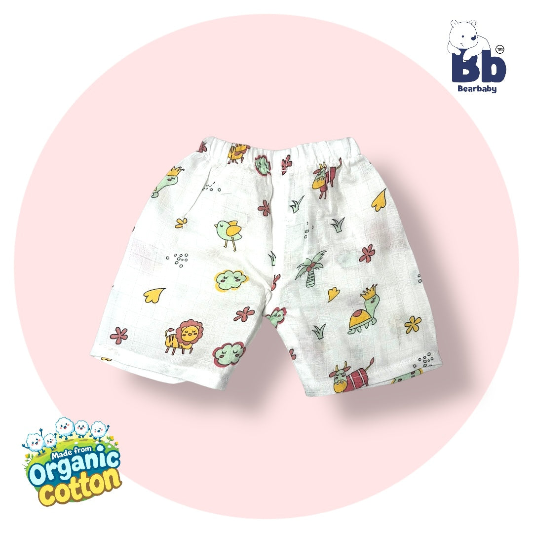 Baby Unisex Organic Cotton Muslin Half Sleeves Jhabla & Payjama Set - Size 6m-9m-Lion Print