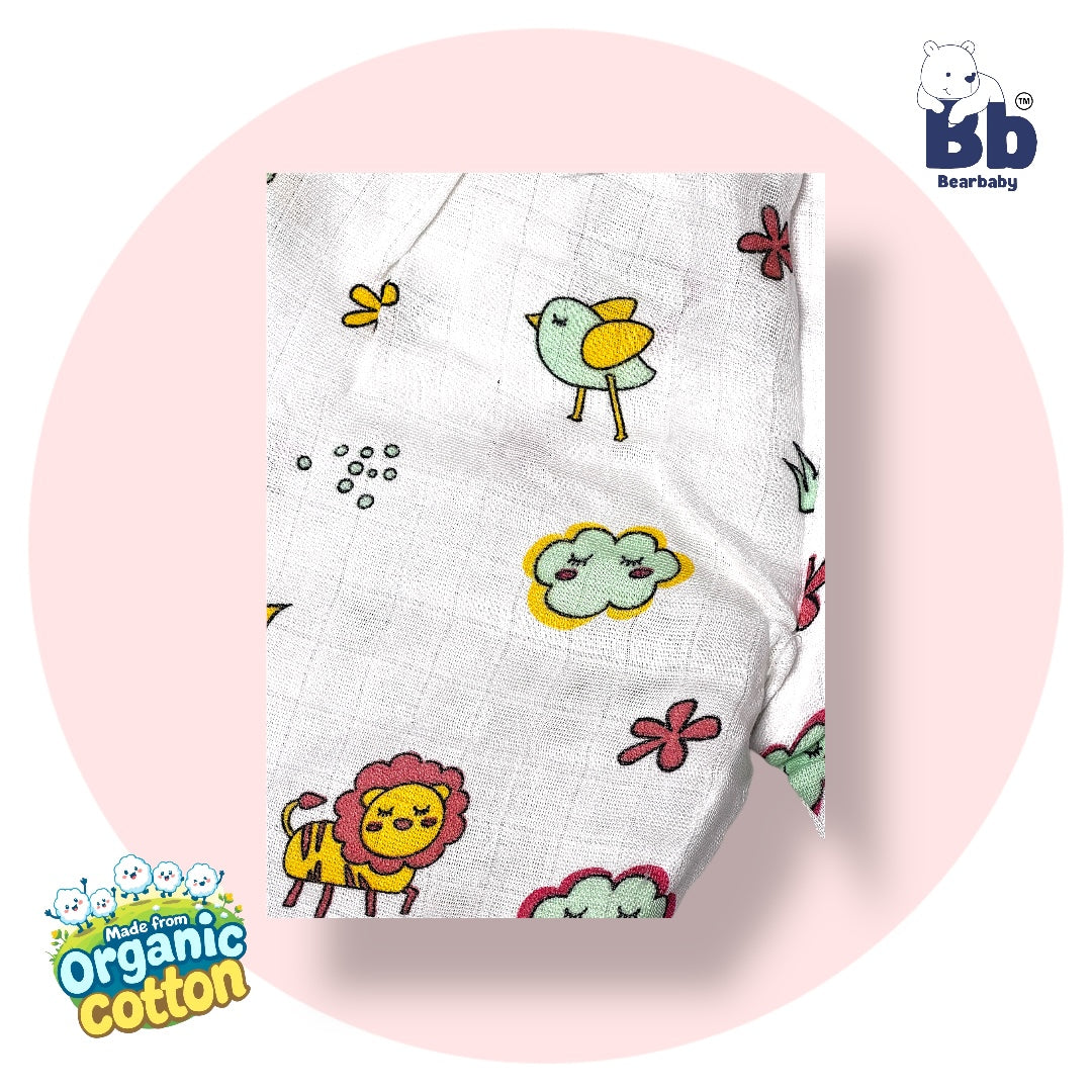 Baby Unisex Organic Cotton Muslin Half Sleeves Jhabla & Payjama Set - Size 6m-9m-Lion Print