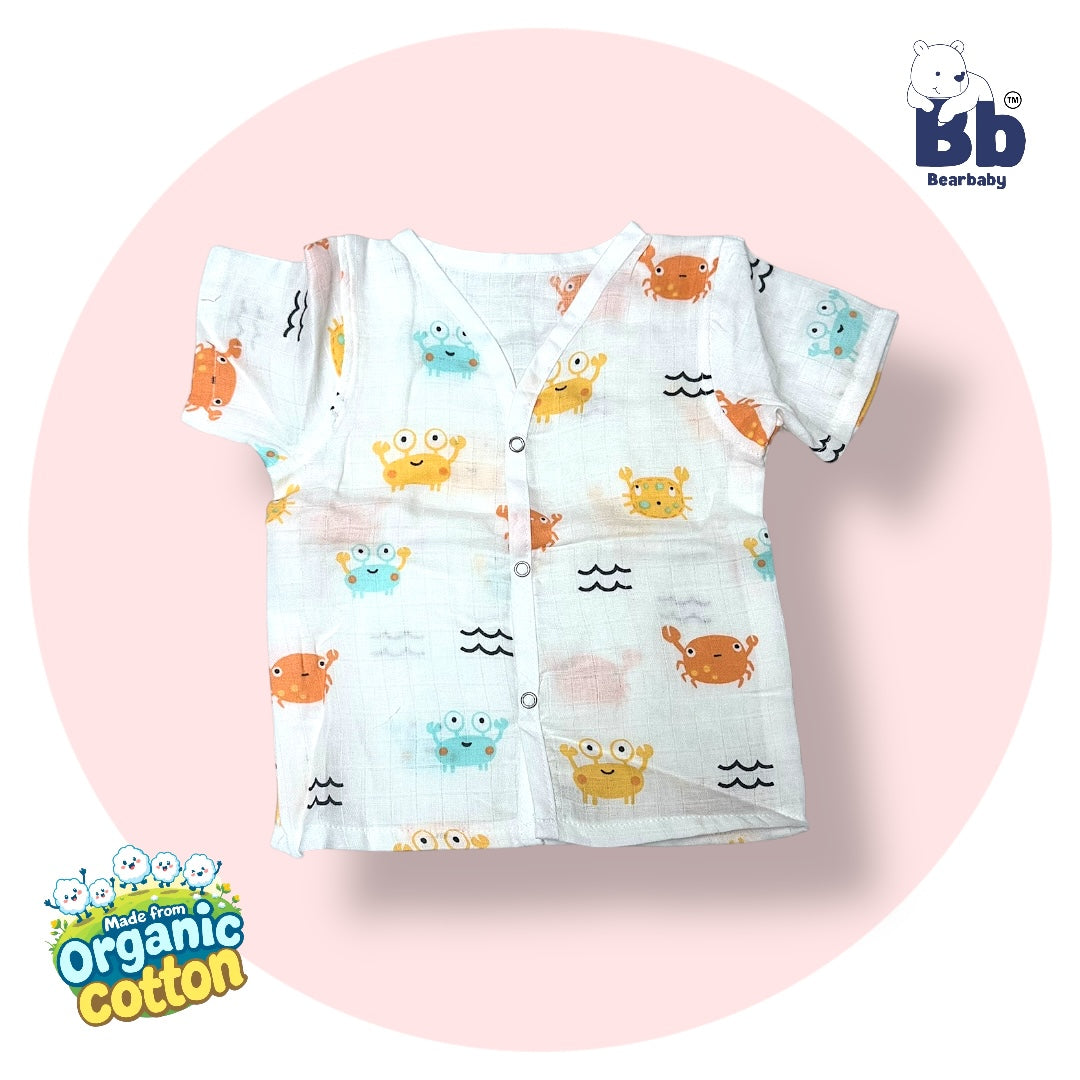 Baby Unisex Organic Cotton Muslin Half Sleeves Jhabla & Payjama Set - Size 6m-9m-Crab Print