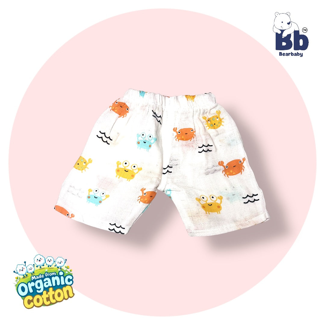 Baby Unisex Organic Cotton Muslin Half Sleeves Jhabla & Payjama Set - Size 6m-9m-Crab Print