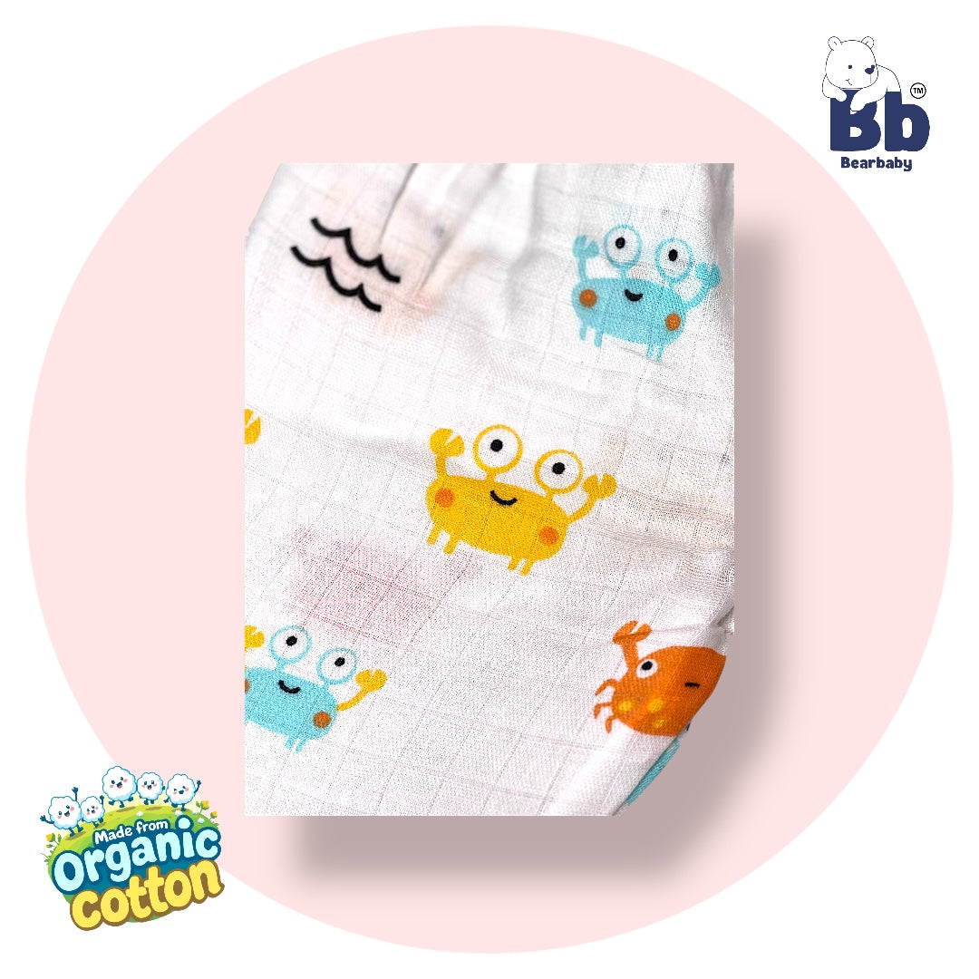 Baby Unisex Organic Cotton Muslin Half Sleeves Jhabla & Payjama Set - Size 6m-9m-Crab Print