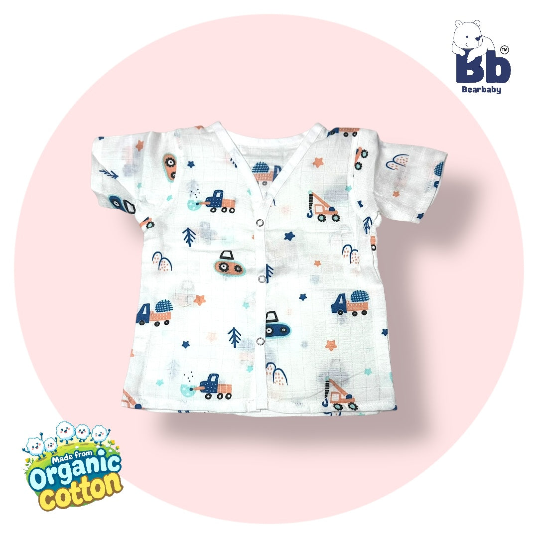 Baby Unisex Organic Cotton Muslin Half Sleeves Jhabla & Payjama Set - Size 6m-9m-Truck Print