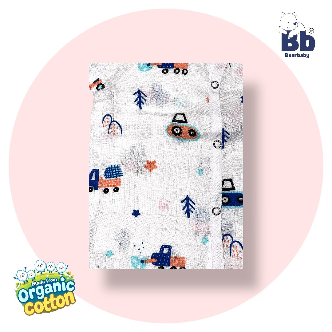 Baby Unisex Organic Cotton Muslin Half Sleeves Jhabla & Payjama Set - Size 6m-9m-Truck Print