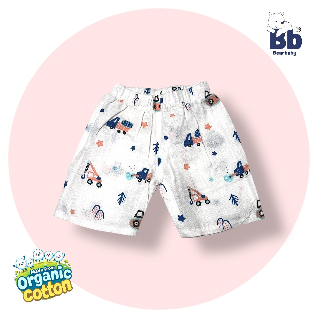 Baby Unisex Organic Cotton Muslin Half Sleeves Jhabla & Payjama Set - Size 6m-9m-Truck Print