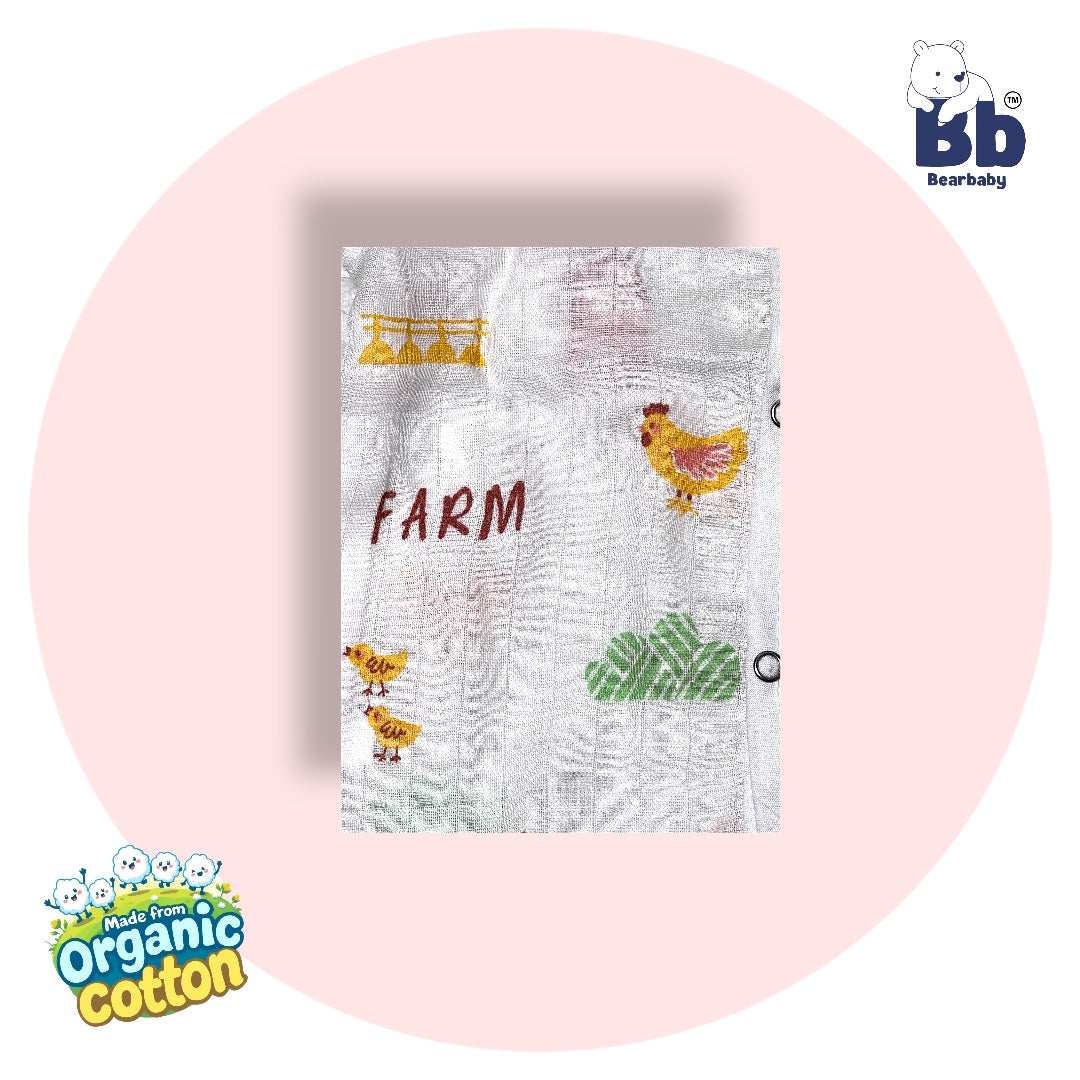 Baby Unisex Organic Cotton Muslin Half Sleeves Jhabla & Payjama Set - Size 6m-9m-Farm Print