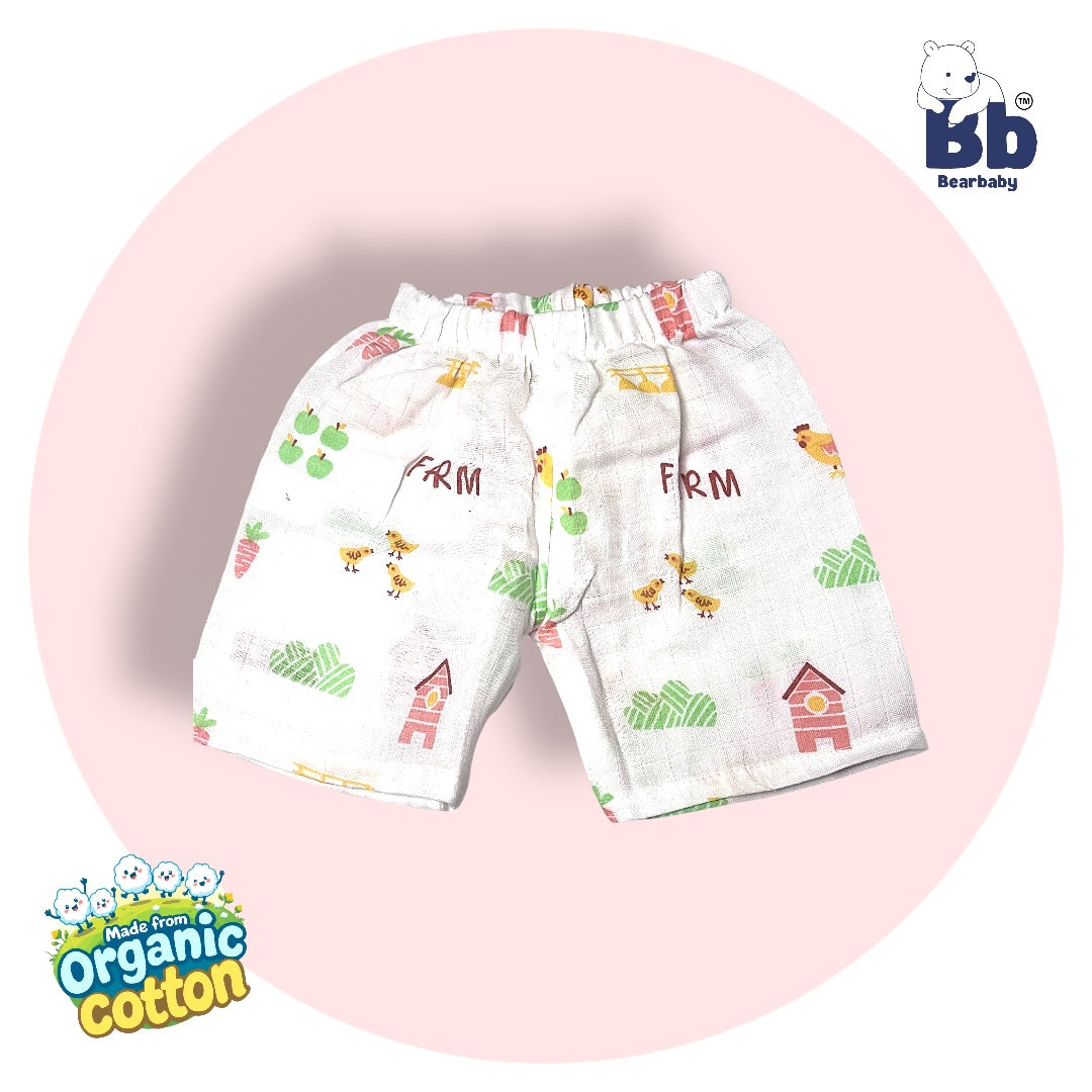 Baby Unisex Organic Cotton Muslin Half Sleeves Jhabla & Payjama Set - Size 6m-9m-Farm Print