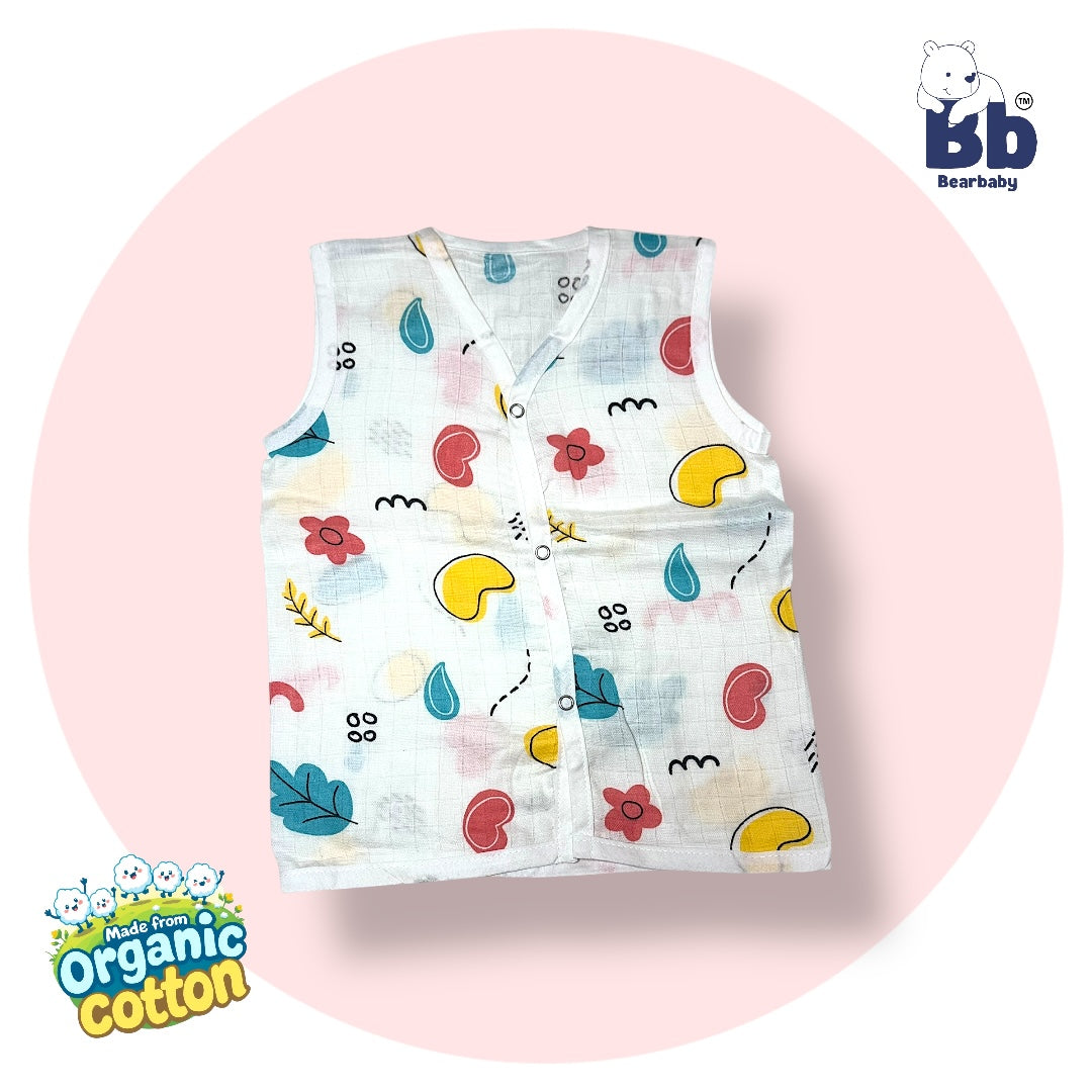 Baby Unisex Organic Cotton Muslin Sleevless Jhabla & Payjama Set - Size 9m-12m-Star Print