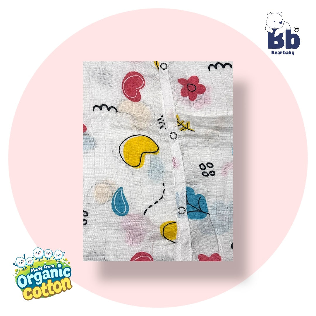 Baby Unisex Organic Cotton Muslin Sleevless Jhabla & Payjama Set - Size 9m-12m-Star Print