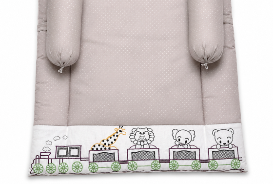 Premium Grey Cotton Baby Bedding Set with Soft Mattress, Pillow and Side Roll Bolsters for Newborns