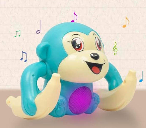 Dancing Monkey Musical Toy for Kids Baby Spinning Rolling Doll Tumble Toy with Voice Control Musical Light and Sound Effects with Sensor - ISI Mark