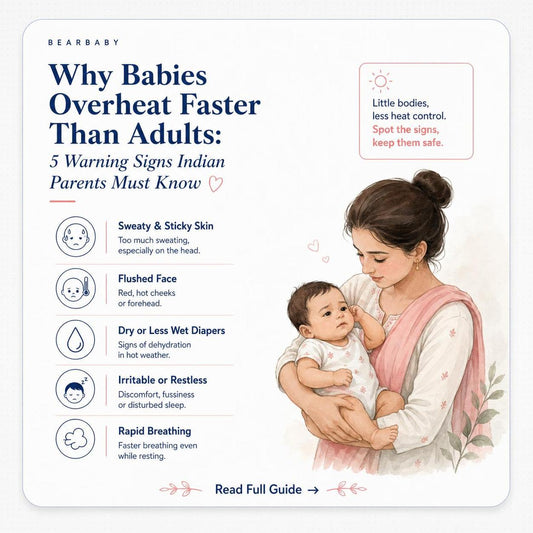 Mother holding a baby in a calm setting | Signs of baby overheating | Care tips for babies in summer