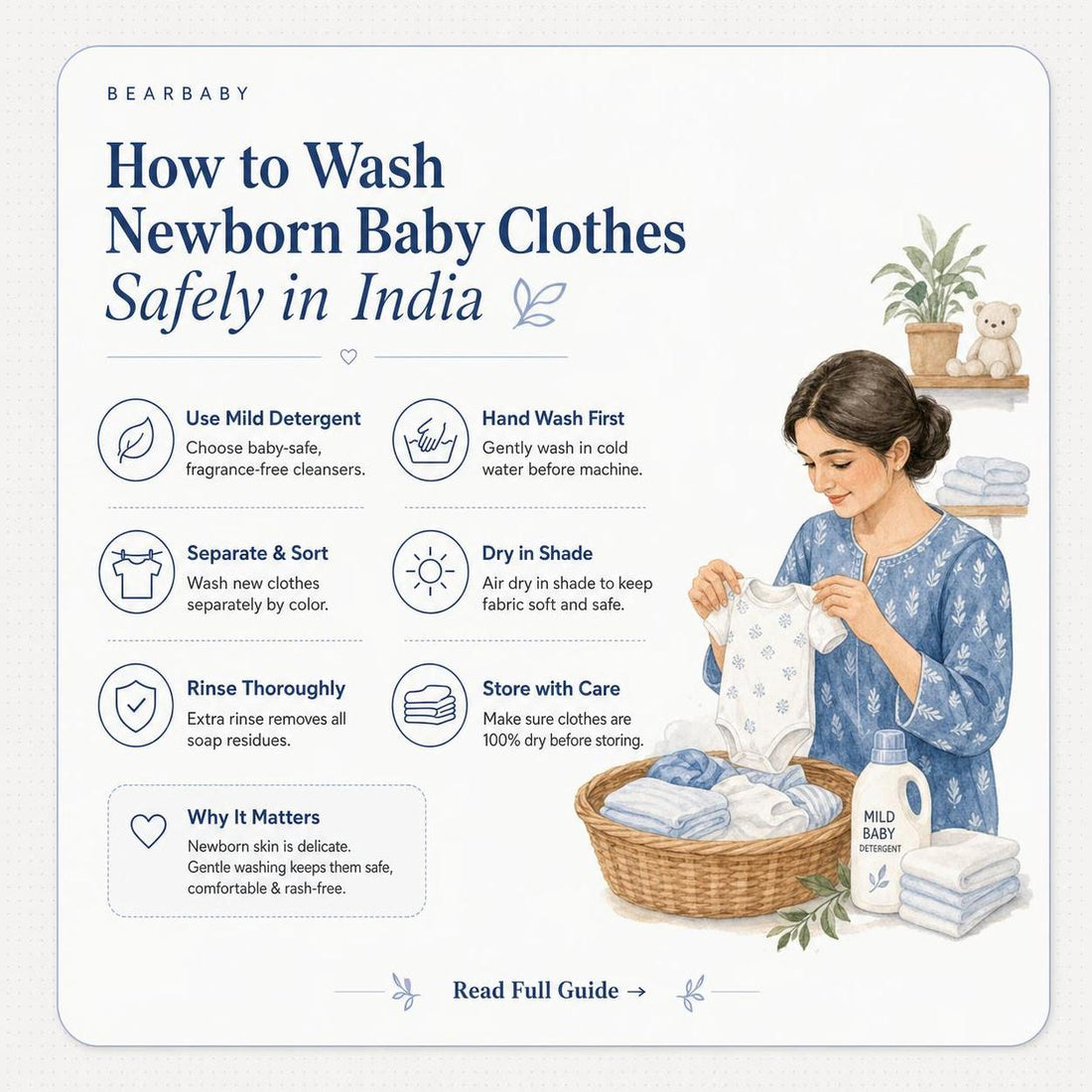 Learn how to wash newborn baby clothes in India safely with gentle methods and suitable detergents for delicate fabrics.