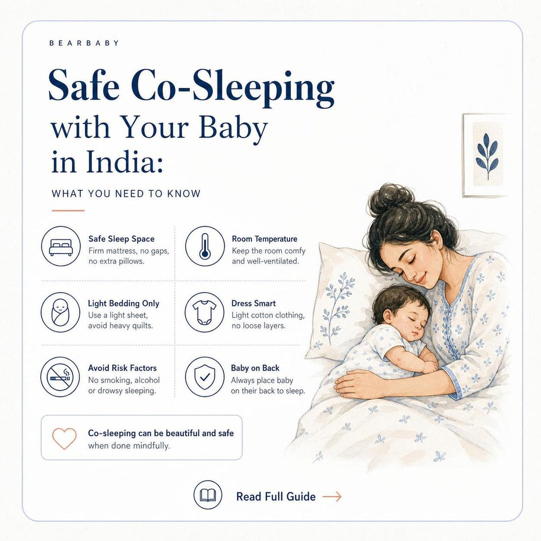 mother and baby co-sleeping | safe co-sleeping setup | Indian family bedtime routine