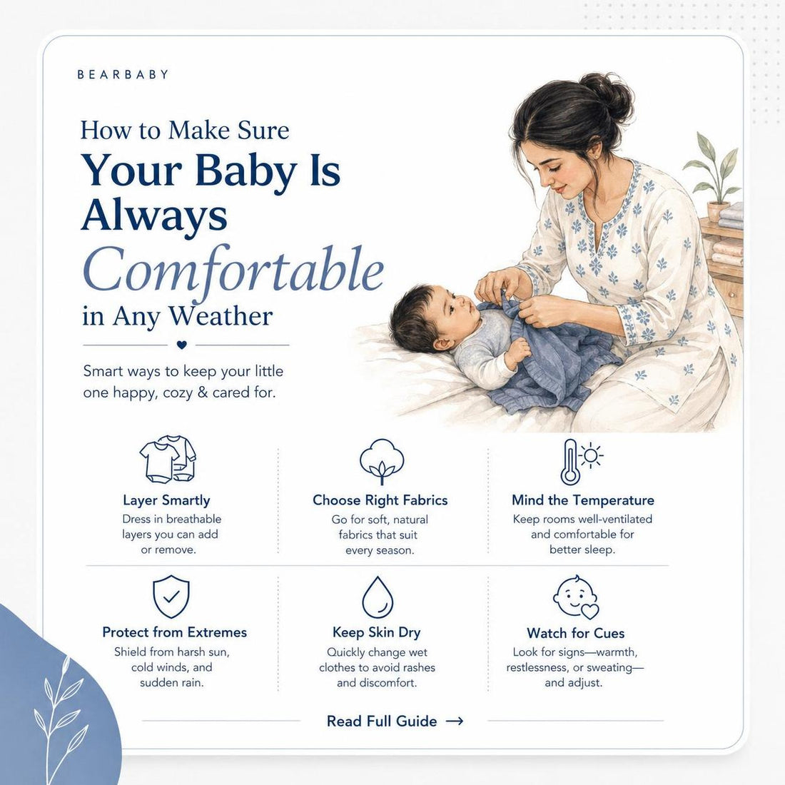 Discover smart ways to ensure your baby stays comfortable in all weather conditions. From choosing the right fabrics to understanding temperature cues, we've got you covered.