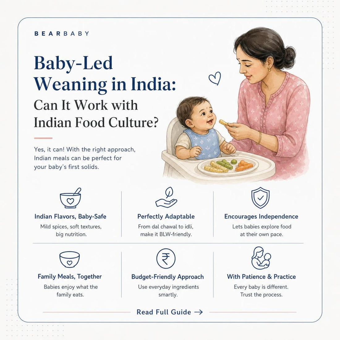 Discover how baby led weaning can embrace Indian food culture. Tips on safety, nutrition, and more for your little one's self-feeding journey.