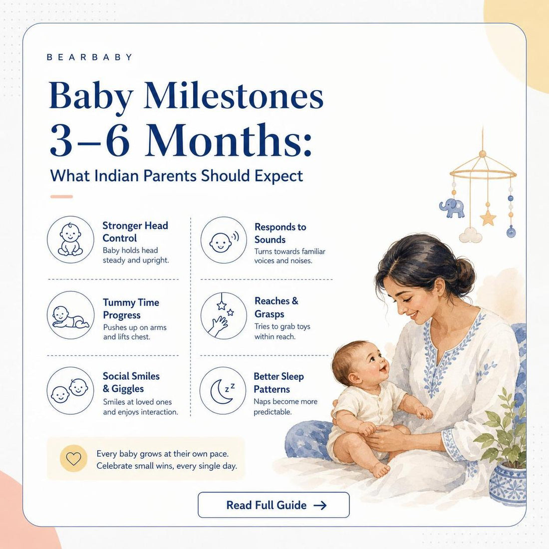 Discover essential baby milestones 3 to 6 months in India. Understand your baby's development needs and enjoy precious moments together.