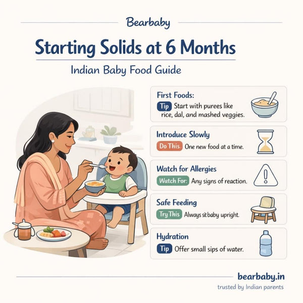 Discover a gentle, reassuring guide to starting solids at 6 months for your Indian baby. Practical tips and authentic food ideas for your little one's first foods.