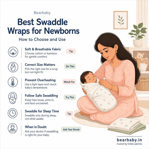 Discover the best swaddle wraps for newborns in India. Learn how to choose the right fabric and techniques for safe, comfortable swaddling in Indian environments.
