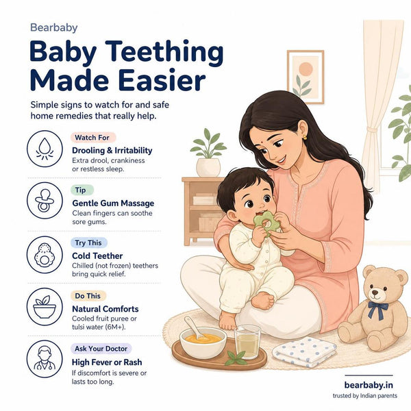Discover gentle, effective tips for baby teething symptoms and remedies in India. Learn when babies start teething and how to soothe common discomforts naturally.