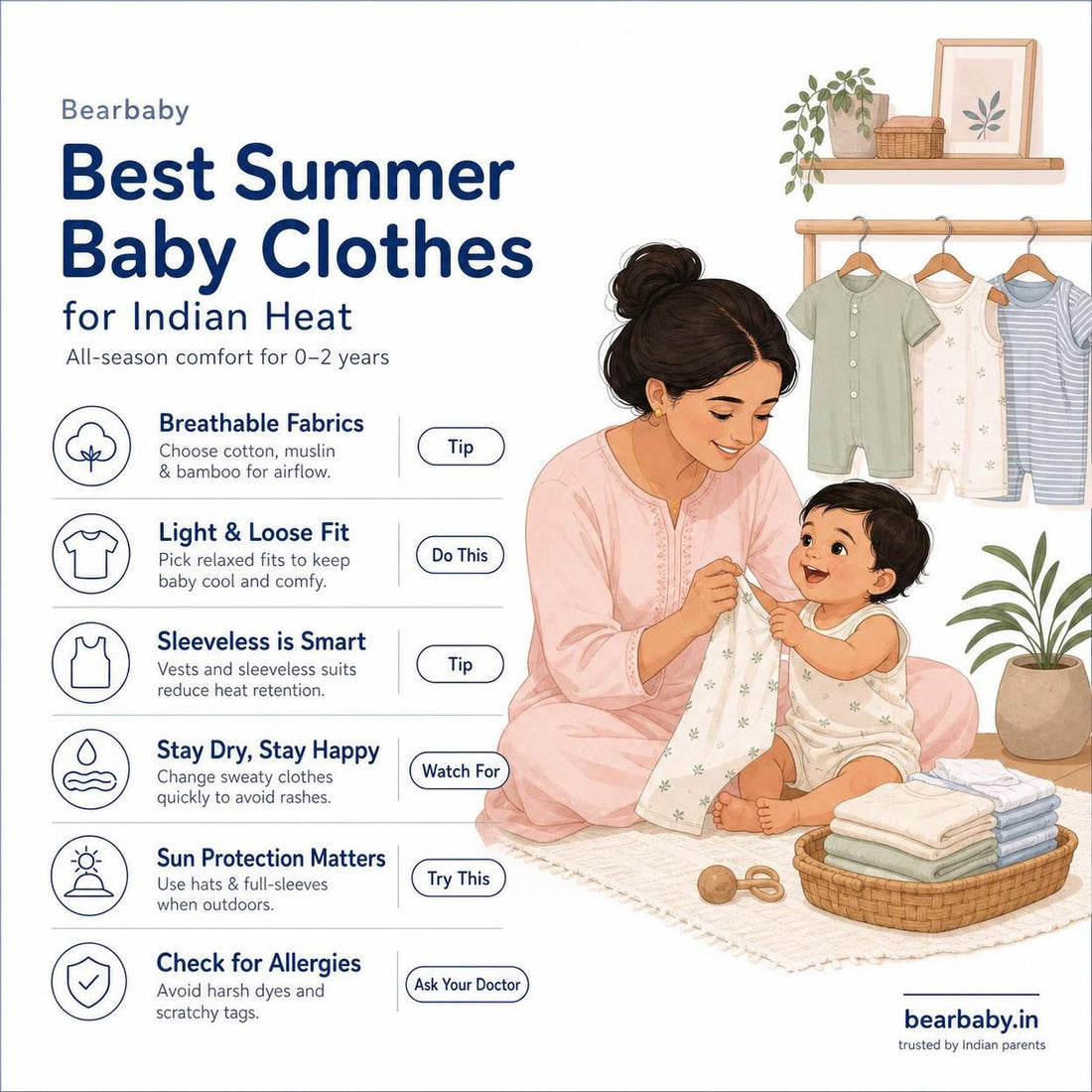 Explore the best summer baby clothes for Indian heat. Discover breathable fabrics, lightweight options, and comfort essentials for keeping babies cool and happy.