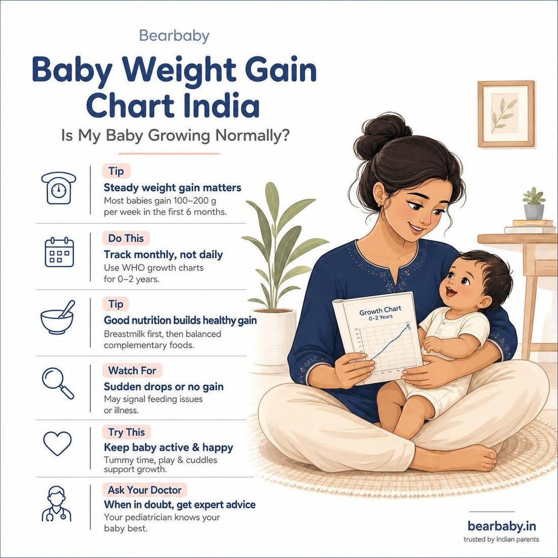 Learn how to interpret the baby weight gain chart India for normal growth, understand milestones, and gain confidence in your baby's development with helpful tips.