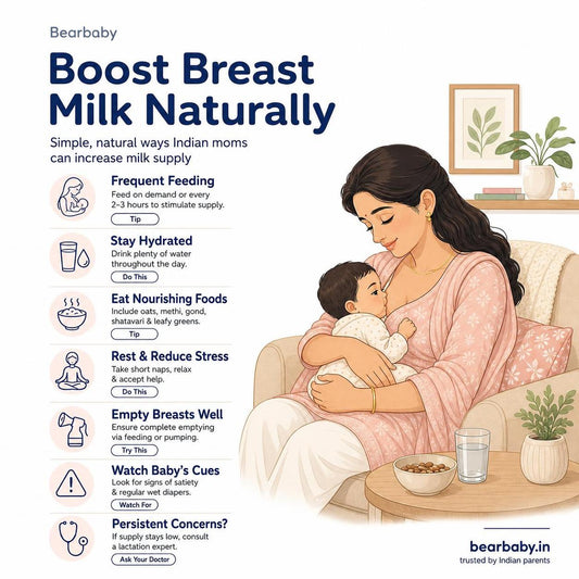 Discover gentle, natural ways for Indian moms to boost breast milk supply. Practical tips, foods, and lifestyle advice fit for Indian parenting and climate.