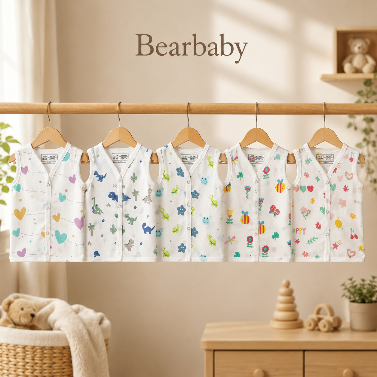 Bearbaby Organic Muslin Cotton Sleeveless Baby Jhabla Collection with Assorted Floral, Heart, Cloud and Cute Printed Designs for Newborn Babies